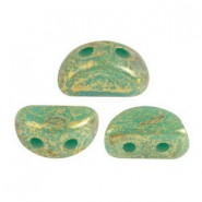 Cuentas de vidrio Kos® par Puca® - Opaque green turquoise gold spotted 63130/65322